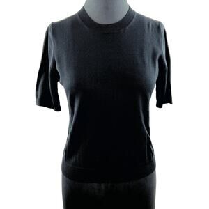 BURBERRY Uniform Black Short Sleeve Round Neck Merino Wool Pullover Sweater M